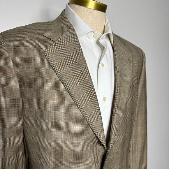 Vtg Isia Blazer Sport Coat 40S (50 it) Mens Brown Check Wool - Picture 2 of 12